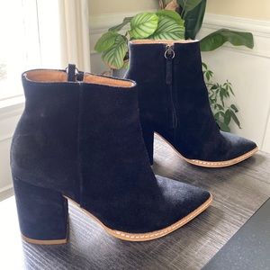 Suede leather block heel booties pointy toe boots side zipper ankle work shoe